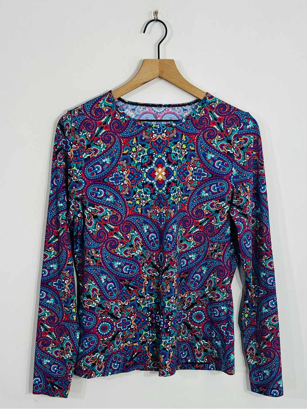 Lands' End Womens Paisley Long Sleeve Stretch Athletic Top Size Medium Casual